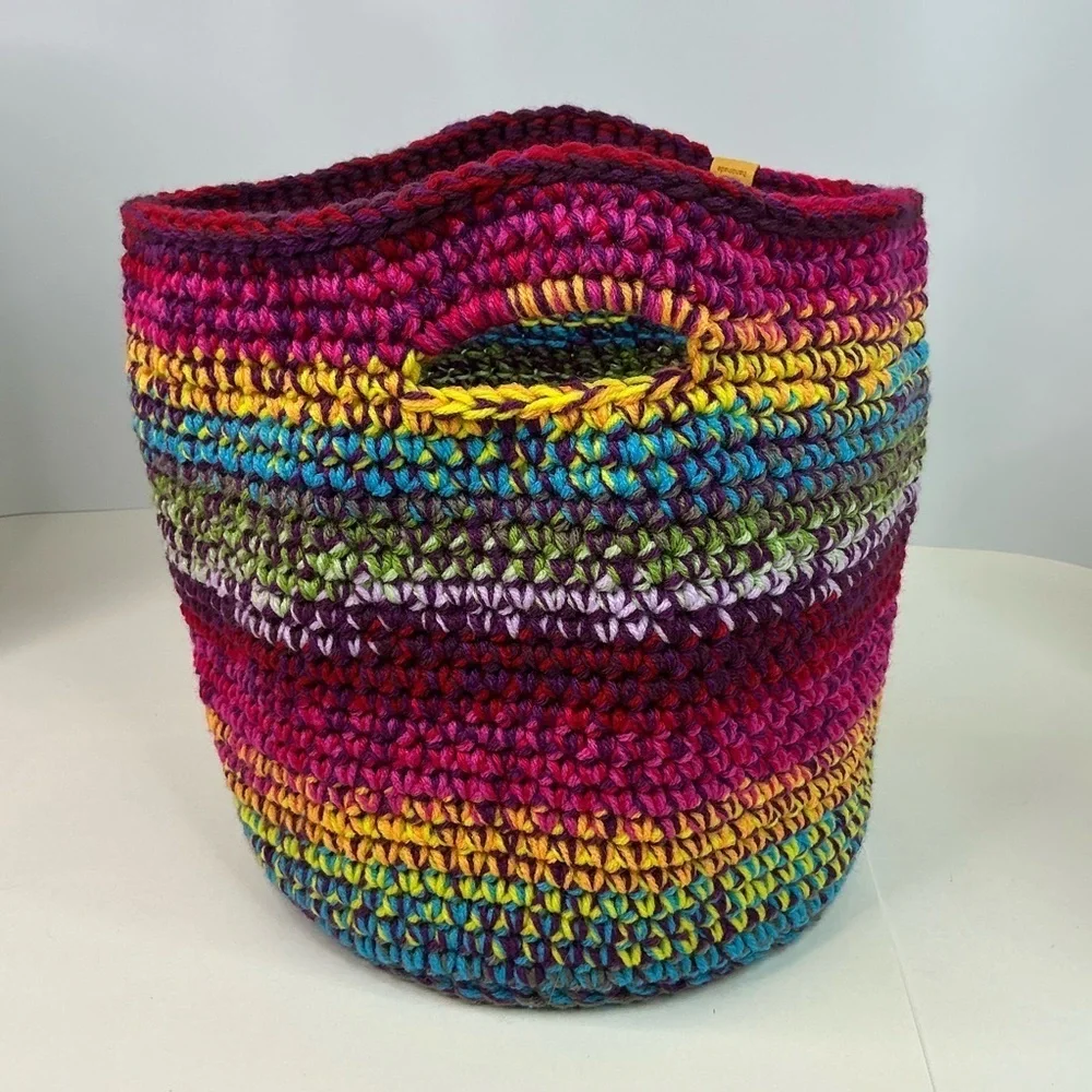 Handcrafted Multicolor Crochet Scrap Woven Tote Bag Basket Storage Handmade Knit